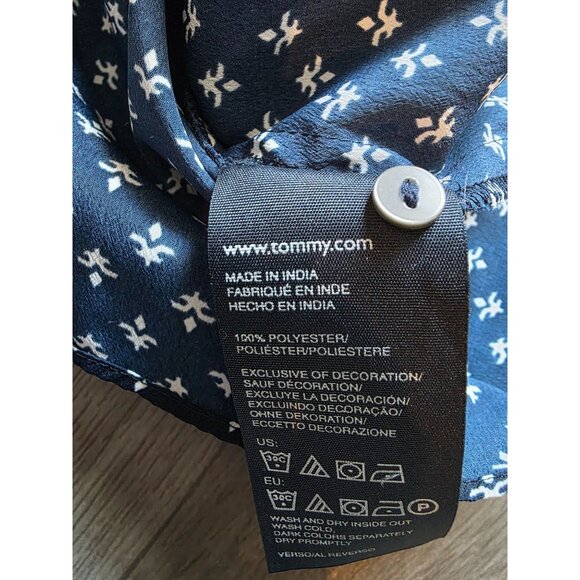 Tommy Hilfiger Womens Navy Blue Short Sleeve Button-Down Blouse With Tie Waist M - Picture 6 of 8